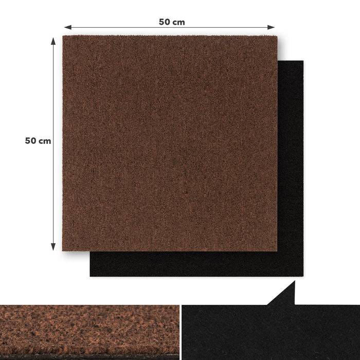 FLOORDIREKT Teppichfliesen Moscow - Aus pflegeleichtem Schlingenflor - Ideal für Büro, Wohn- oder Kinderzimmer - 50 x 50 cm - Dunkelbraun