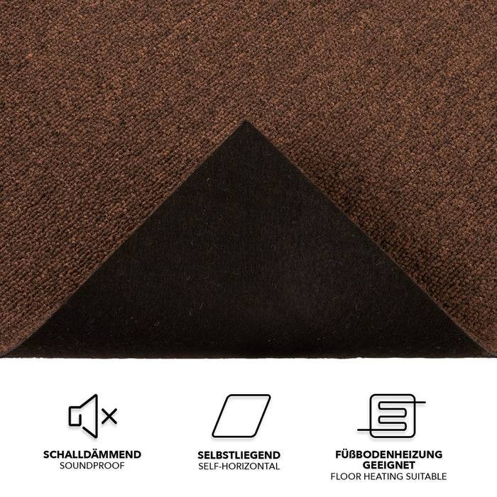 FLOORDIREKT Teppichfliesen Moscow - Aus pflegeleichtem Schlingenflor - Ideal für Büro, Wohn- oder Kinderzimmer - 50 x 50 cm - Dunkelbraun