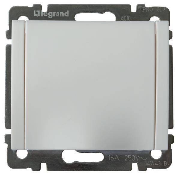 Legrand'-Elektroschalter, 16A, 250V, mit weißen Doppelwippen montiert in einem Metallrahmen.