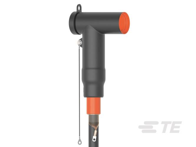 Ein grau und orange farbiger elektrischer Anschlussblock mit freiliegenden internen Drähten, der eine Querschnittsansicht seines Designs für Verbindungszwecke zeigt.