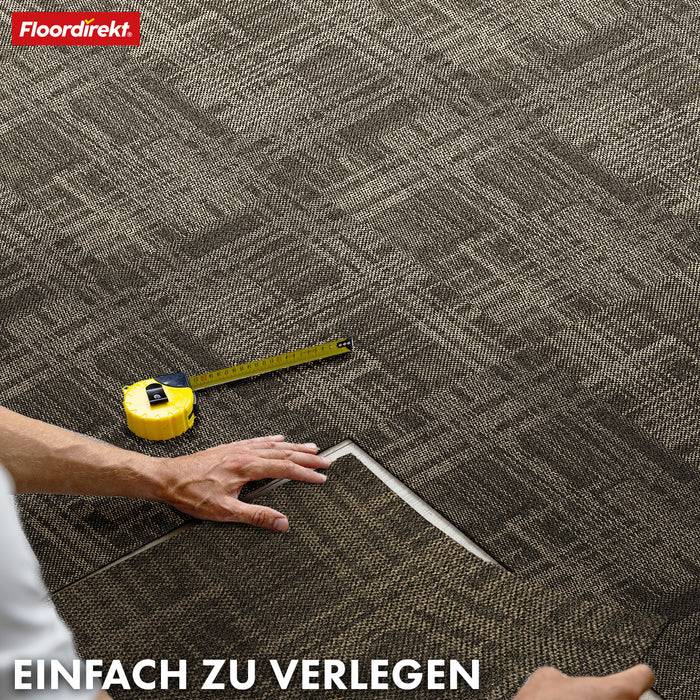 FLOORDIREKT Teppichfliesen Luzern - Schalldämmend & Antistatisch - Mit hochwertigem Schlingenfloor - 50 x 50 cm - Beige