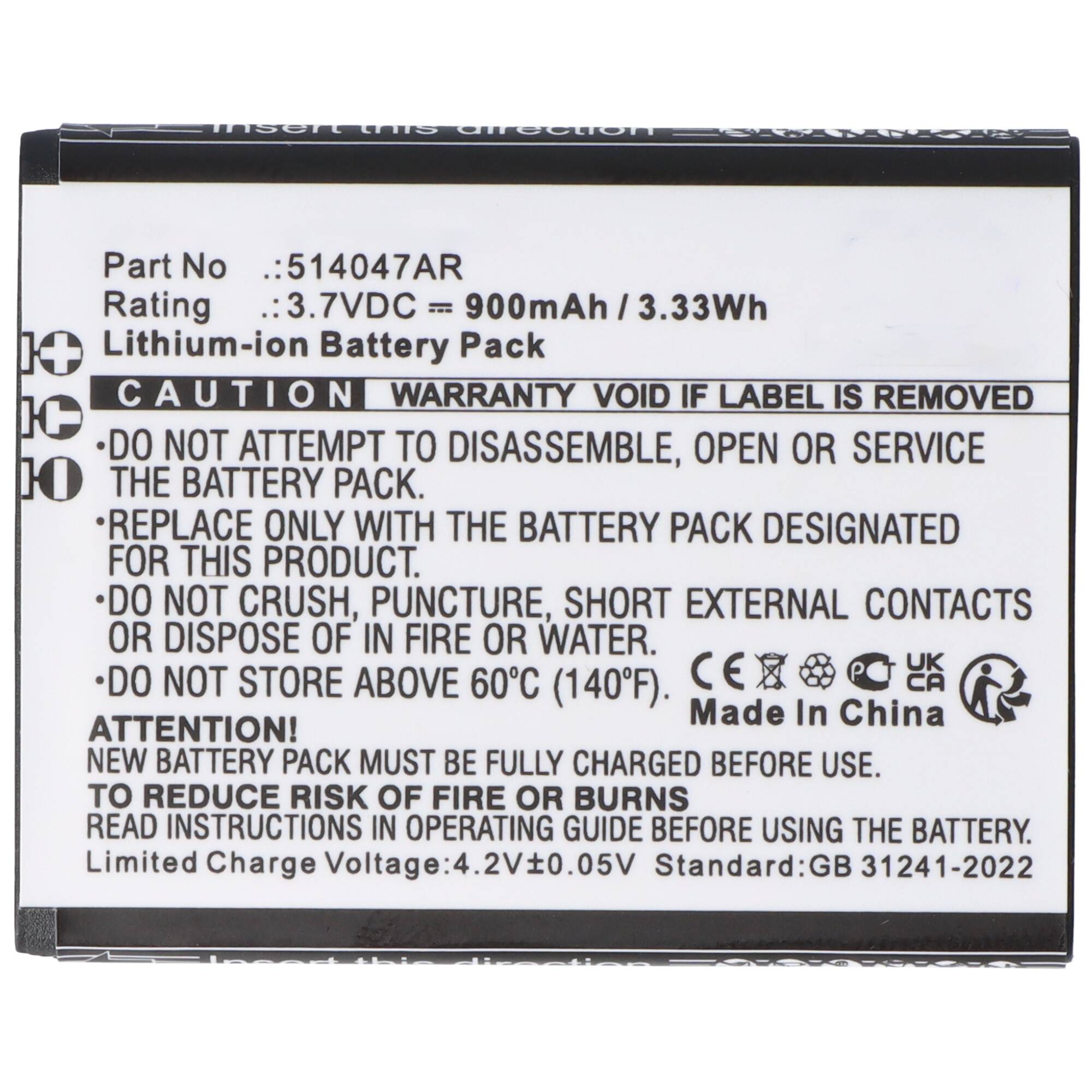 Akku passend für Panasonic KX-TU446, KX-TU456, ersetzt Panasonic 514047AR Akku, 3,7V 900mAh