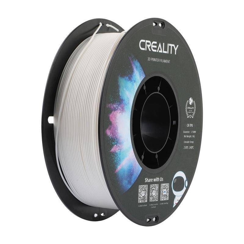 Spule mit weißem 3D-Druckfilament mit der Bezeichnung „Creality