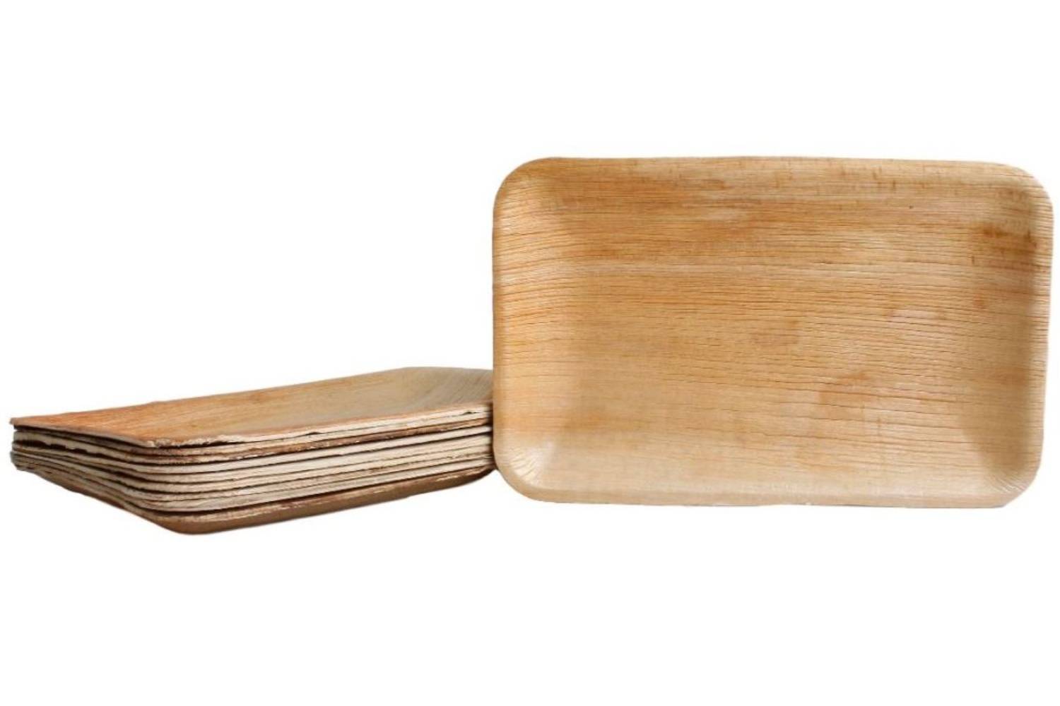 10x rechteckige Teller aus Palmblatt 15 x 23 cm