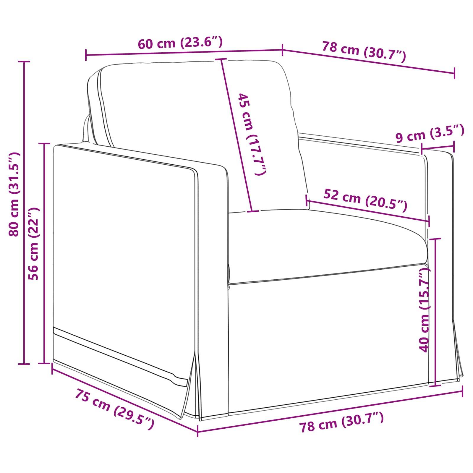 vidaXL Sofa Schwarz 78 x 78 x 80 cm Samt