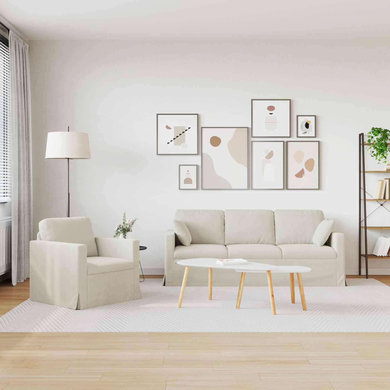 vidaXL Sofa Set 2 pcs Creme 198 x 78 x 80 cm Samt