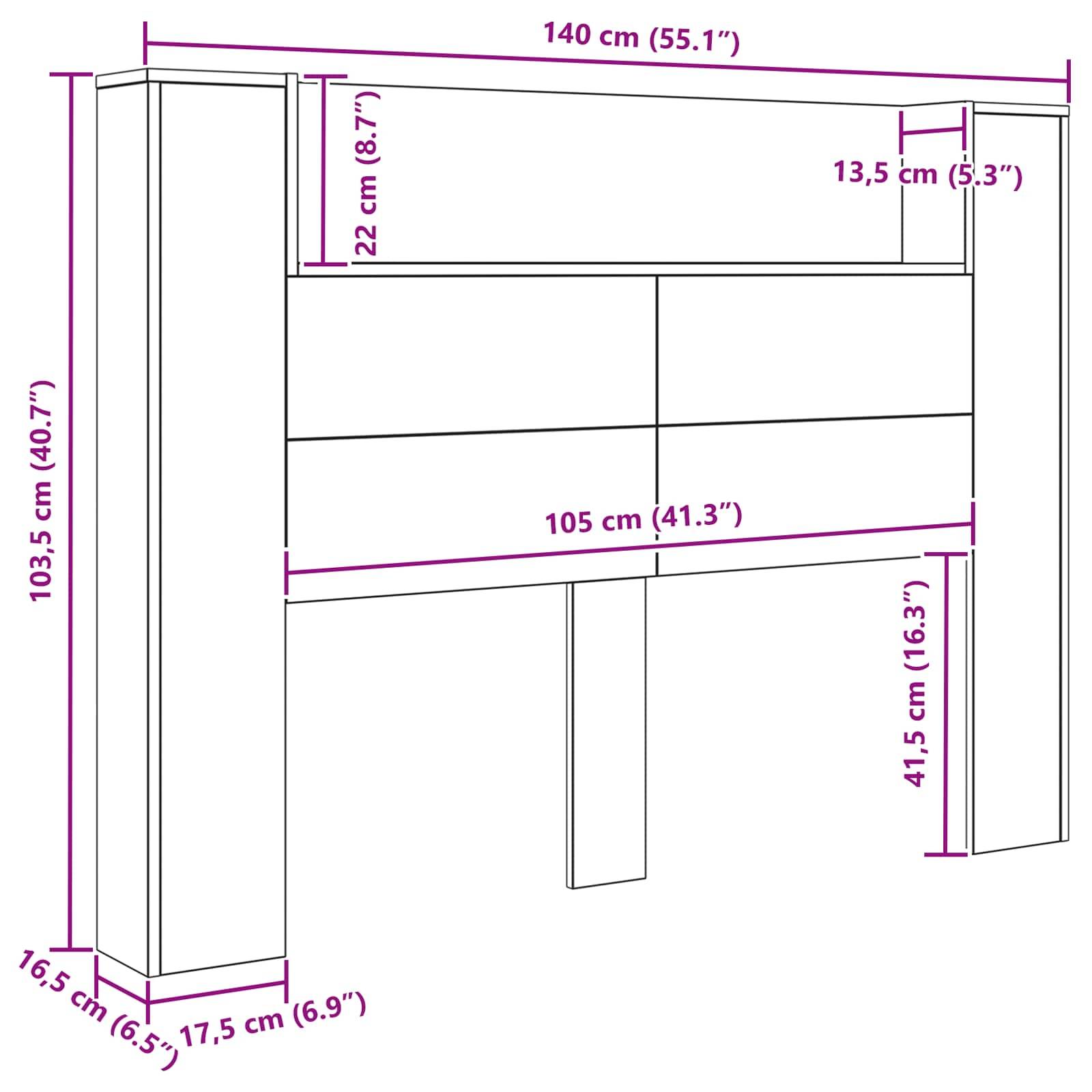 vidaXL Kopfteil-Schrank mit LED Artisan-Eiche 140 x 16,5 x 103,5 cm