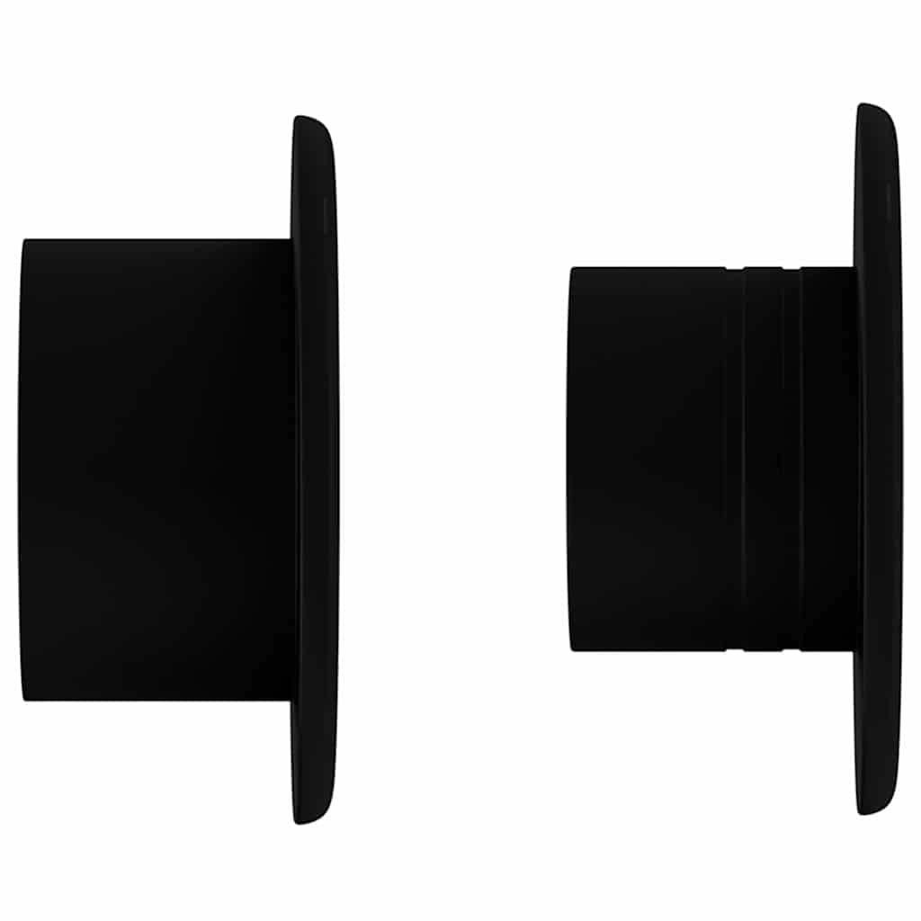 Zwei schwarze zylindrische Objekte mit flachen kreisförmigen Flächen werden nebeneinander vor einem weißen Hintergrund gezeigt.