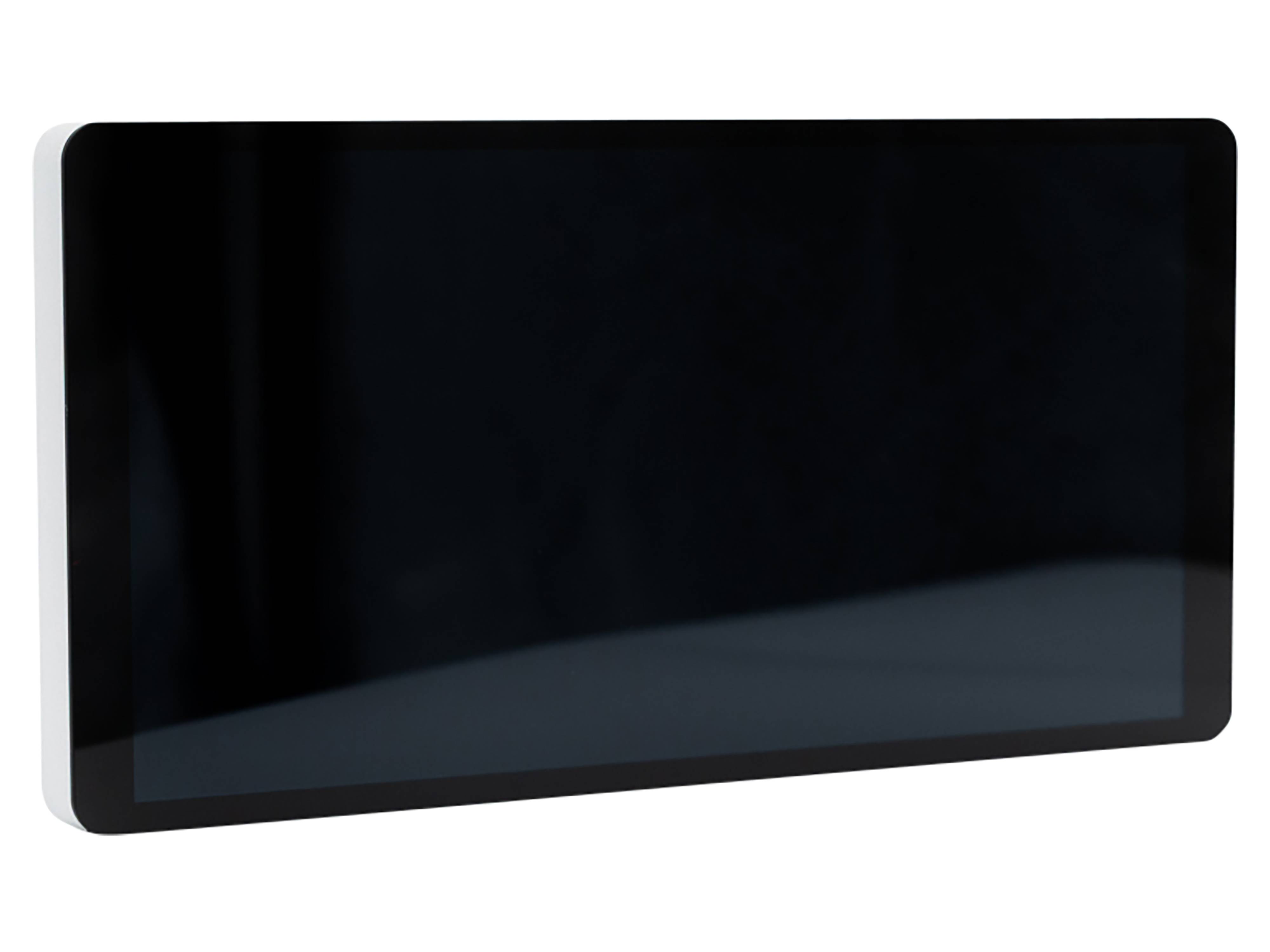 Eine glatte, flach schwarze Oberfläche mit einer sanften Spiegelung, möglicherweise ein modernes elektronisches Gerät oder einen Bildschirm darstellend.