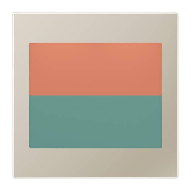 Abstrakte Kunst: Obere Hälfte in rötlich-Orange, untere Hälfte in Blaugrün, rahmen in Beige.