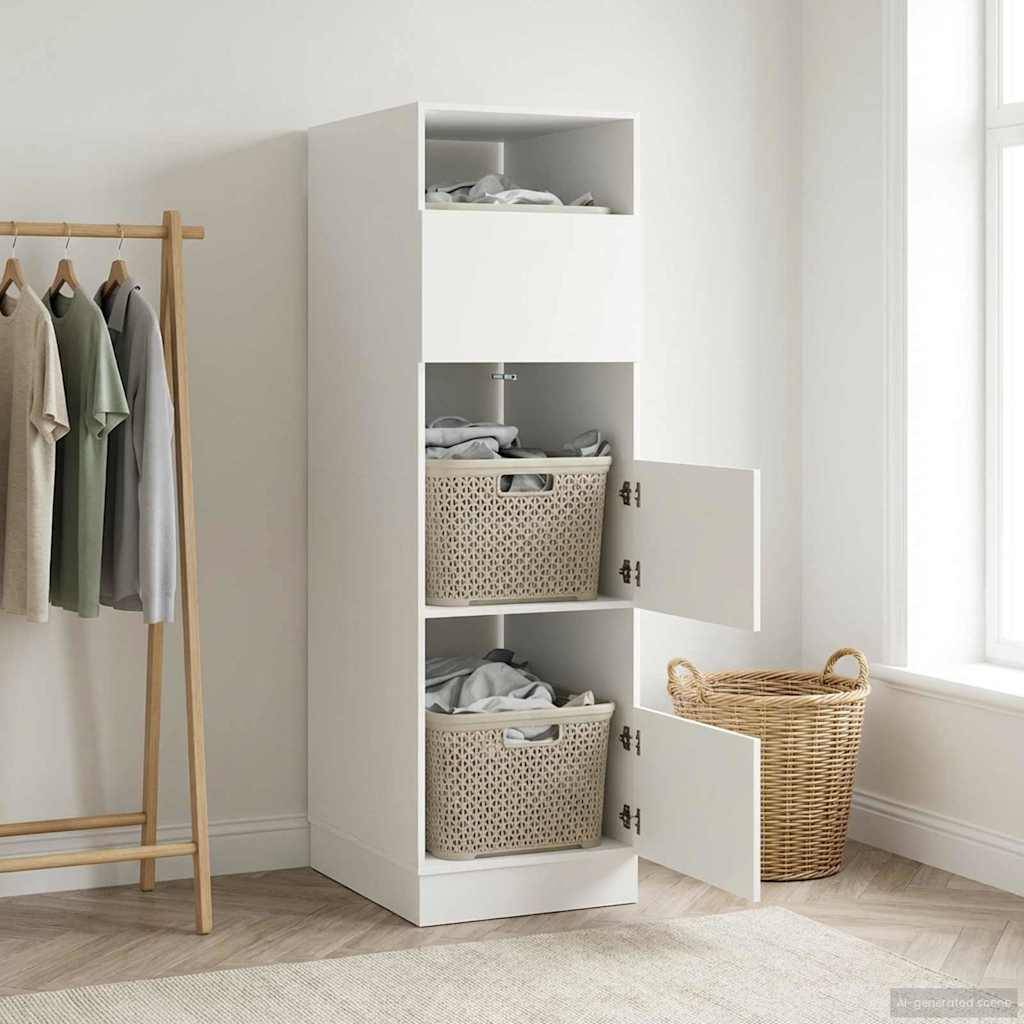 vidaXL Wäscheschrank mit Speicher mit Tür Weiß Holzwerkstoff