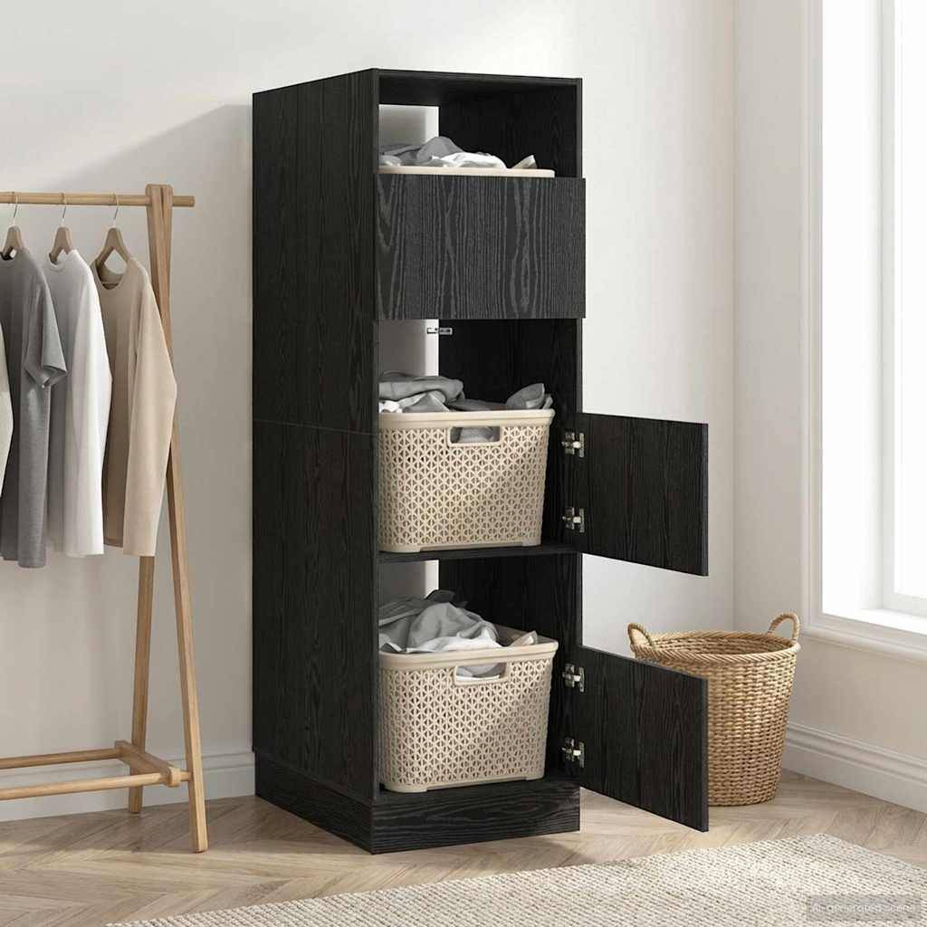 vidaXL Wäscheschrank mit Tür Schwarz Eichen-Optik 50 x 68 x 162 cm