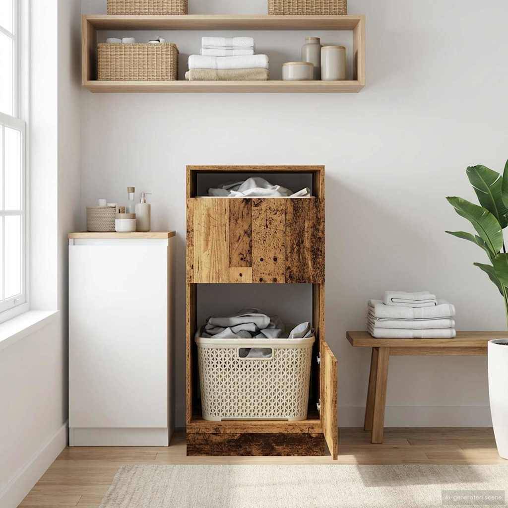 vidaXL Wäscheschrank mit Tür Altholz 50 x 68 x 102 cm Holzwerkstoff