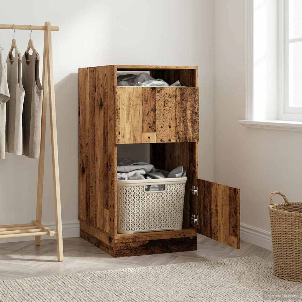 vidaXL Wäscheschrank mit Tür Altholz 50 x 68 x 102 cm Holzwerkstoff