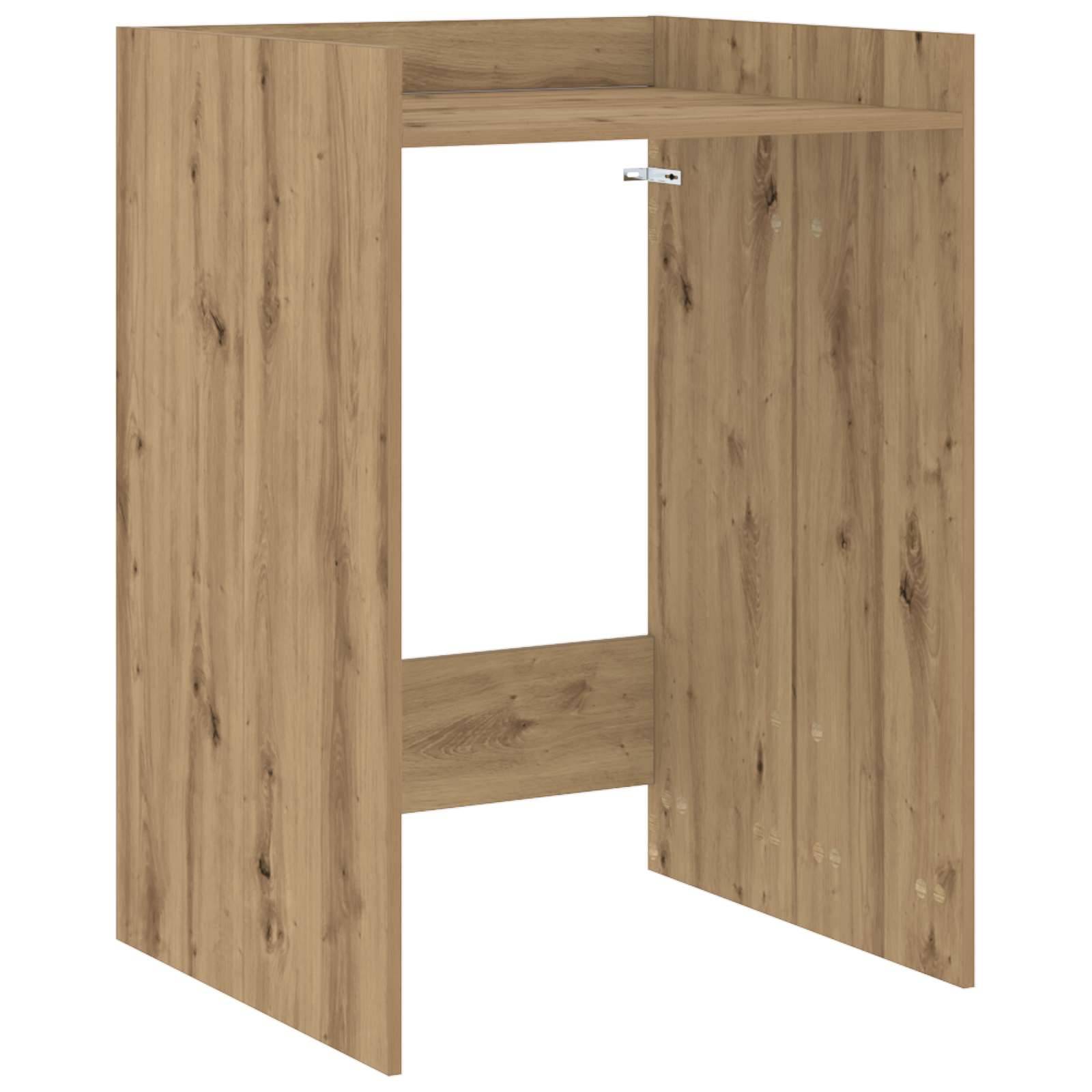 Ein hölzerner offener Kleiderschrank mit einem oberen Regal und einer Kleiderstange, in helleicher Eiche ausgeführt, geeignet zum Organisieren von Kleidung im Schlafzimmer.