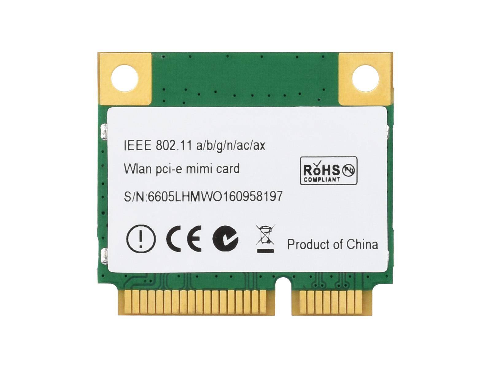 Eine Wi-Fi-Karte mit der Bezeichnung „IEEE 802.11 a/b/g/n/ac/ax Wlan pci-e Mini-Karte