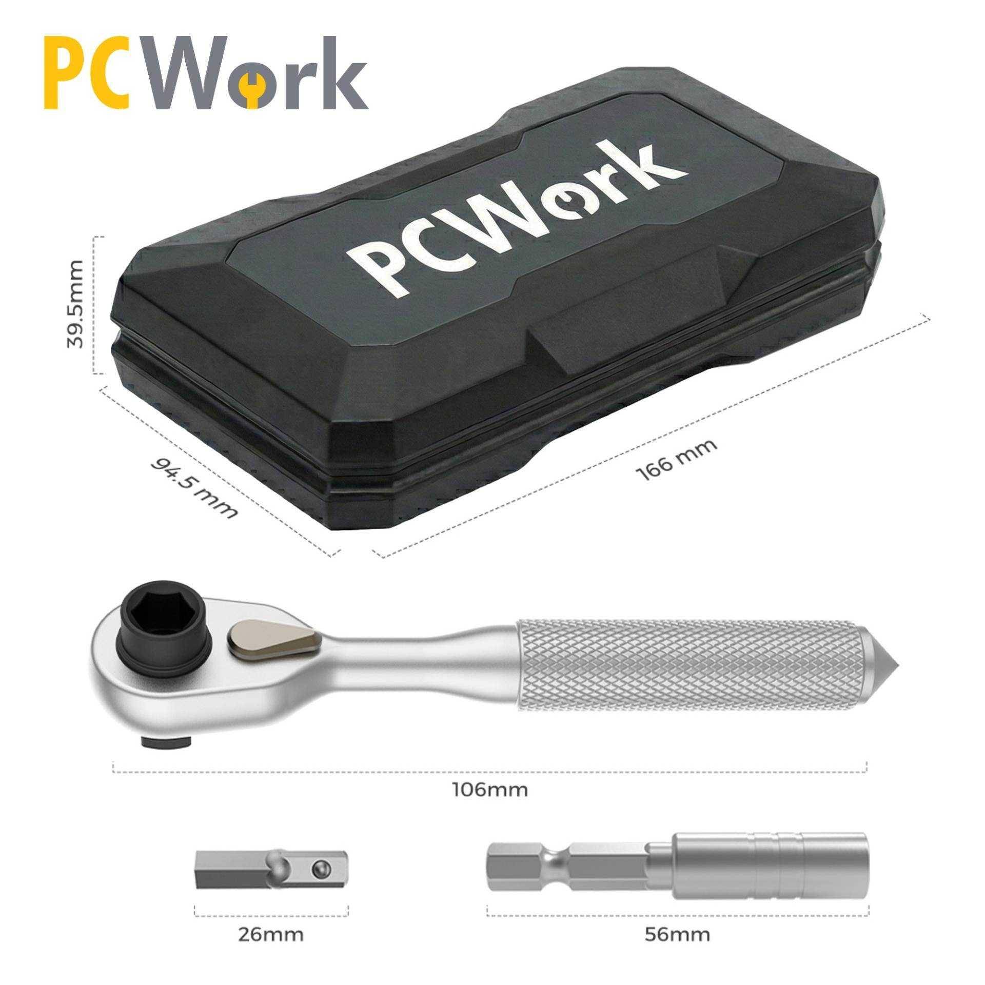 PCWork Feinmechanik Ratschen Set, S2-Stahl Bits, CrV Stecknüsse, magnetisches Case, 42-teilig