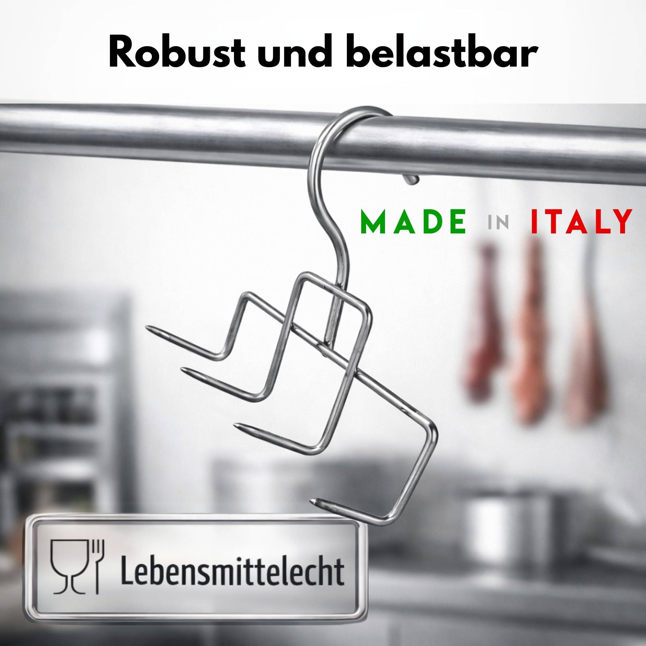 Ein robuster Metallhaken mit der Aufschrift „Robust und belastbar
