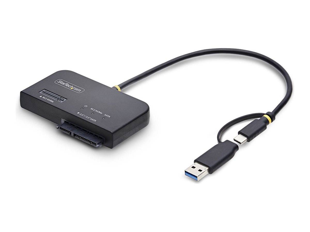 USB-3.0-auf-SATA-Adapterkabel mit schwarzem Schnittstellenkasten und USB-Stecker, verwendet zum Anschluss eines Laufwerks an einen Computer.