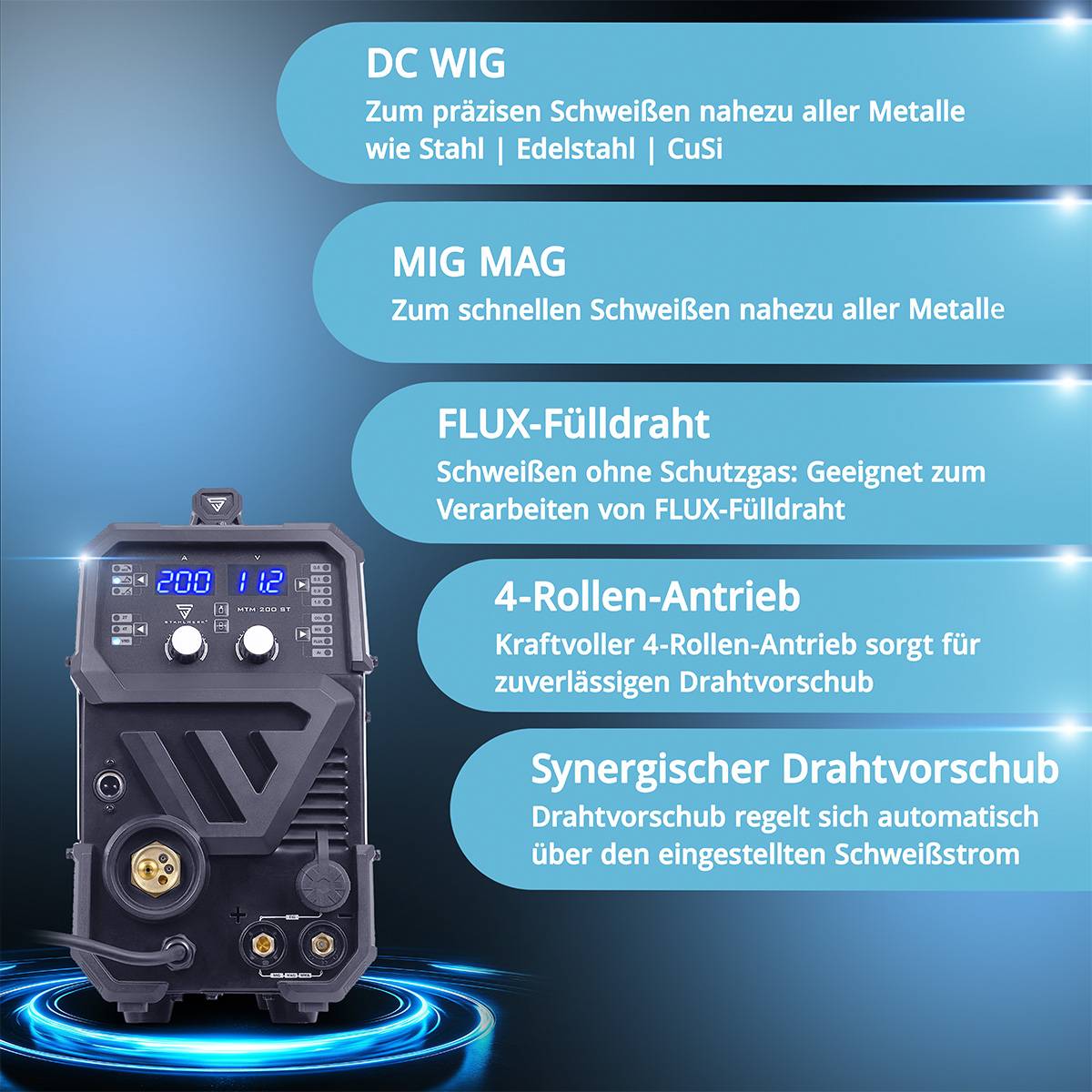 STAHLWERK Kombischweißgerät MTM 200 ST 200 A WIG MIG MAG MMA FLUX