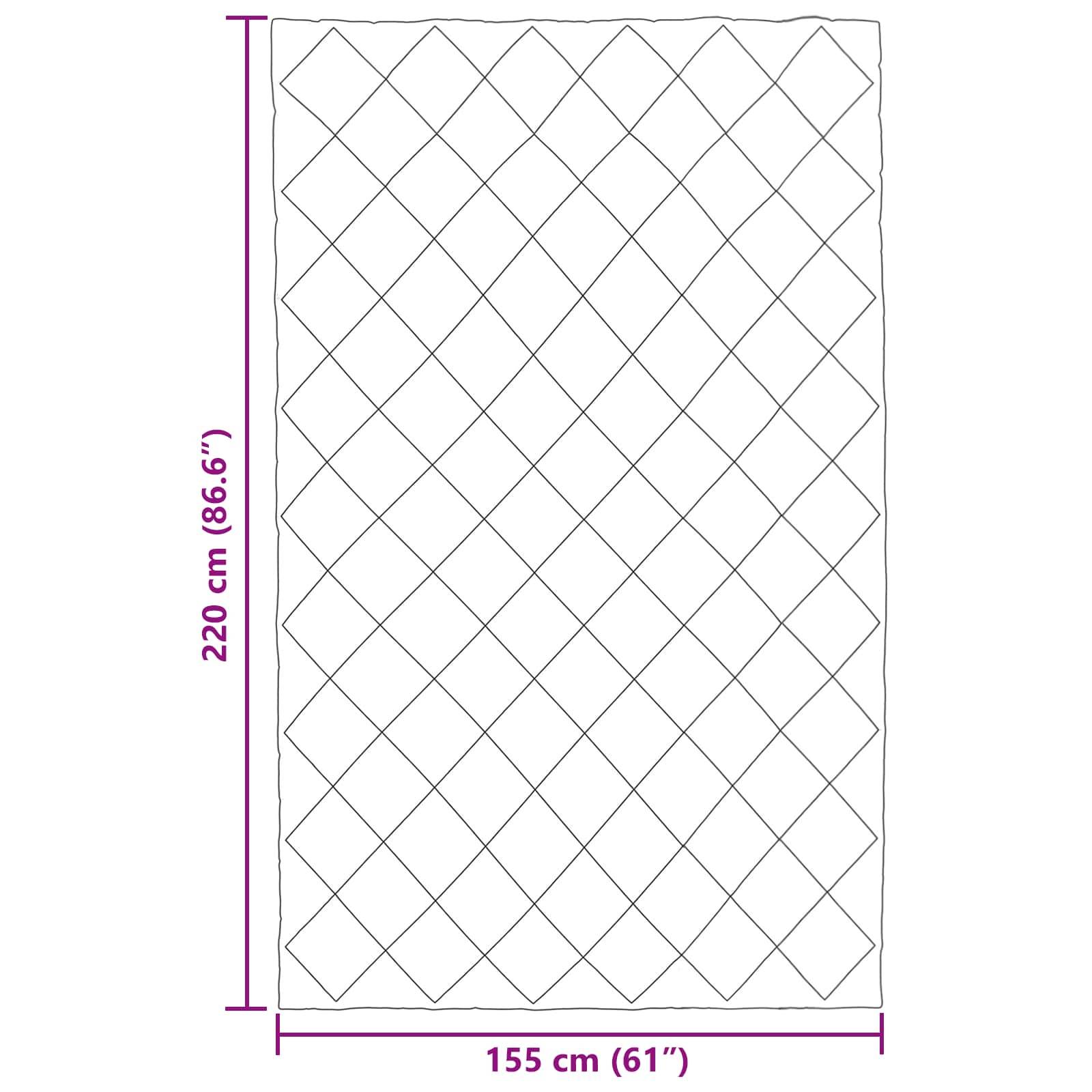 Diagramm eines rechteckigen Blattes mit Rautenmuster, das 220 cm (86,6