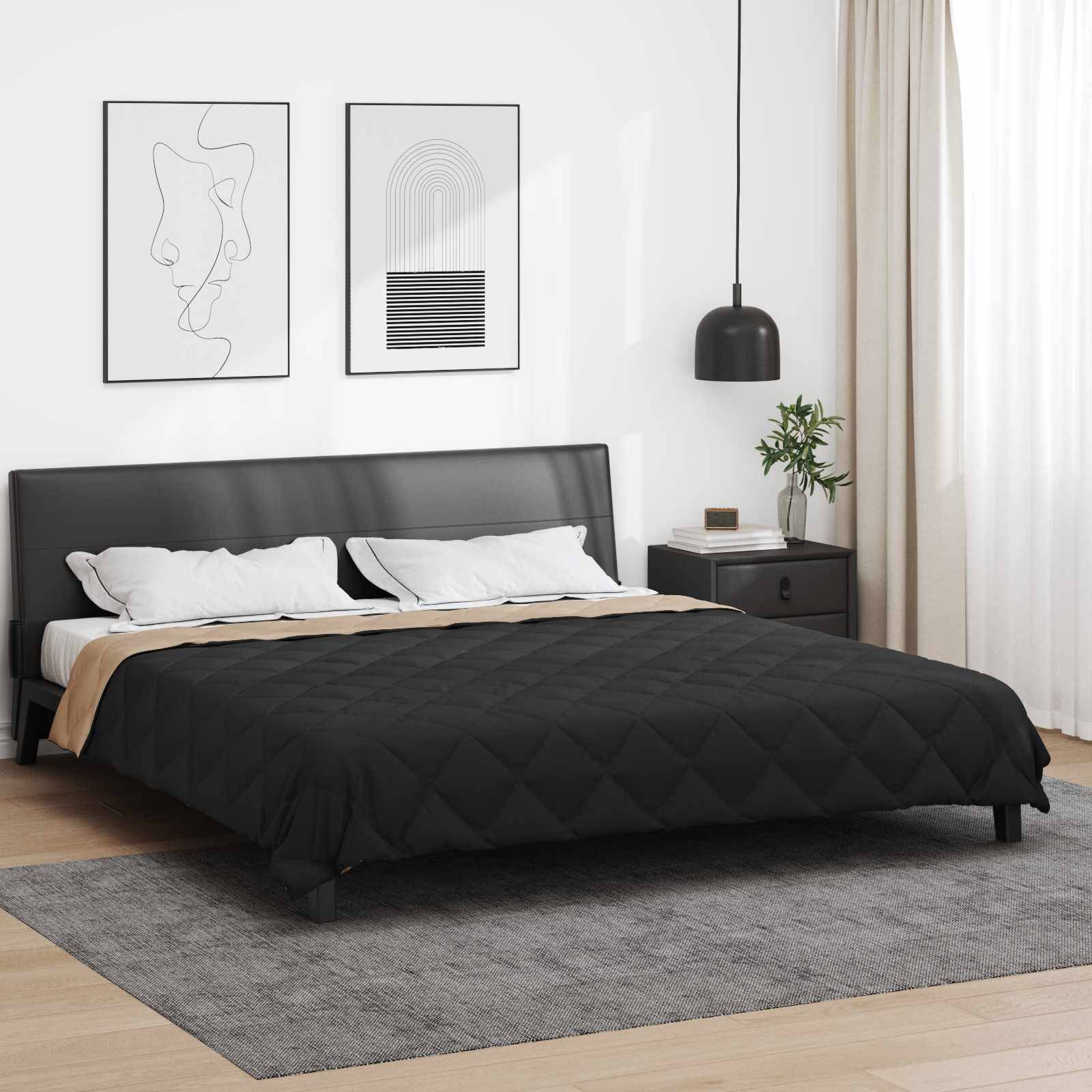 vidaXL Ganzjahresbettdecke Schwarz und Taupe 200 x 240 cm Mikrofaser