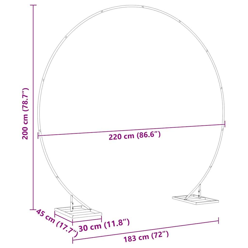 Diagramm eines Kreisrahmens auf Ständern mit den Maßen: Durchmesser 220 cm (86,6