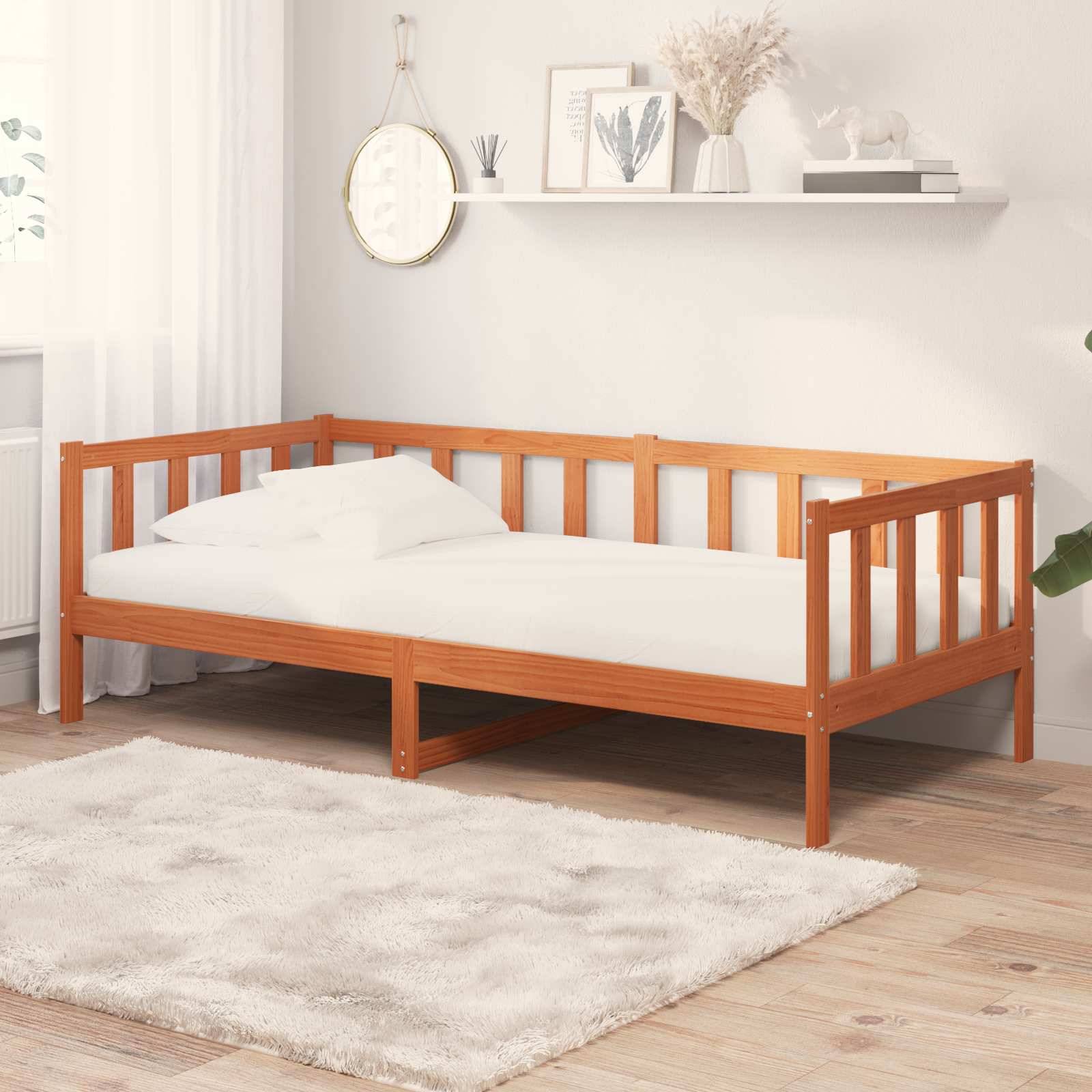 vidaXL Tag-Bett mit Matratze Wachsbraun und Weiß 90 x 200 cm