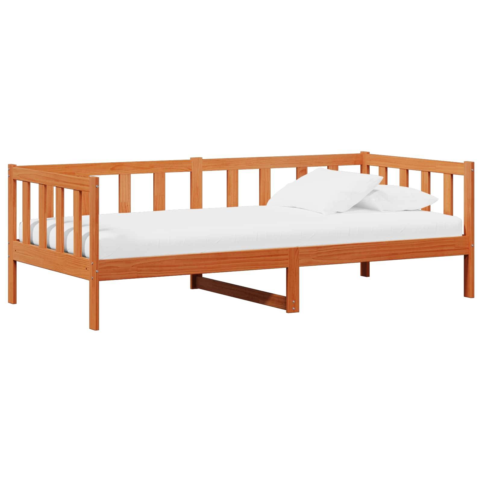 vidaXL Tag-Bett mit Matratze Wachsbraun und Weiß 90 x 200 cm