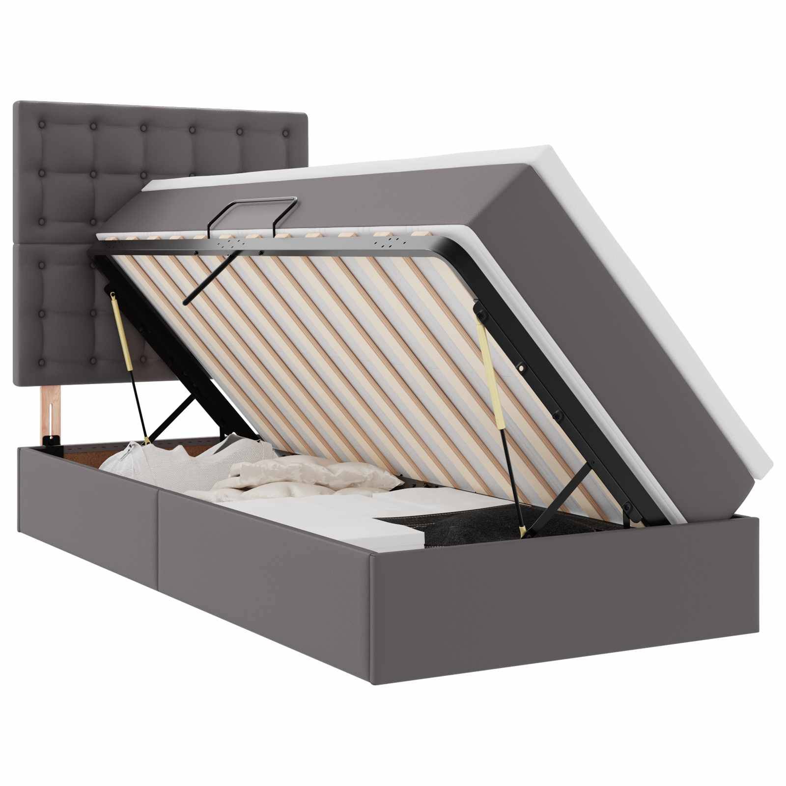 vidaXL Bett mit Stauraum und LED Grau 90 x 200 cm Kunstleder