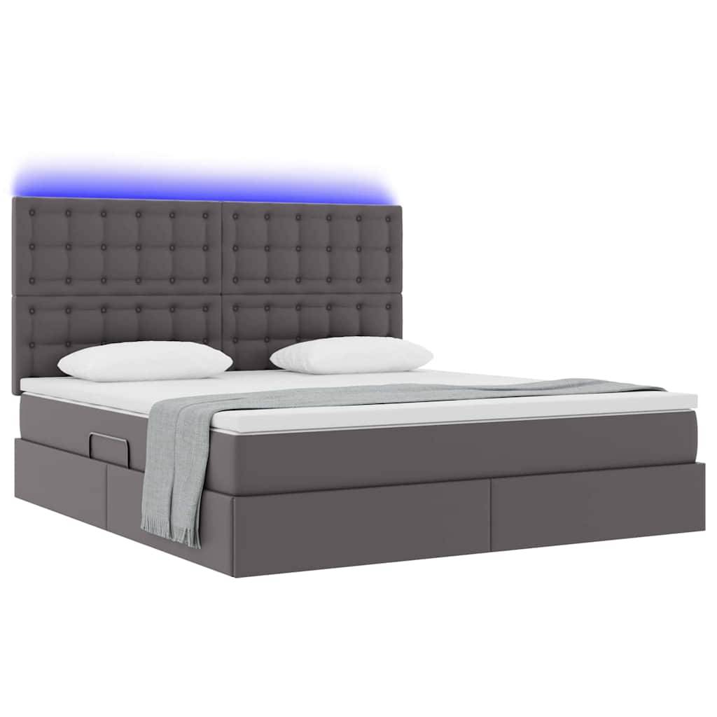 vidaXL Bett mit Stauraum und LED Grau 180 x 200 cm Kunstleder