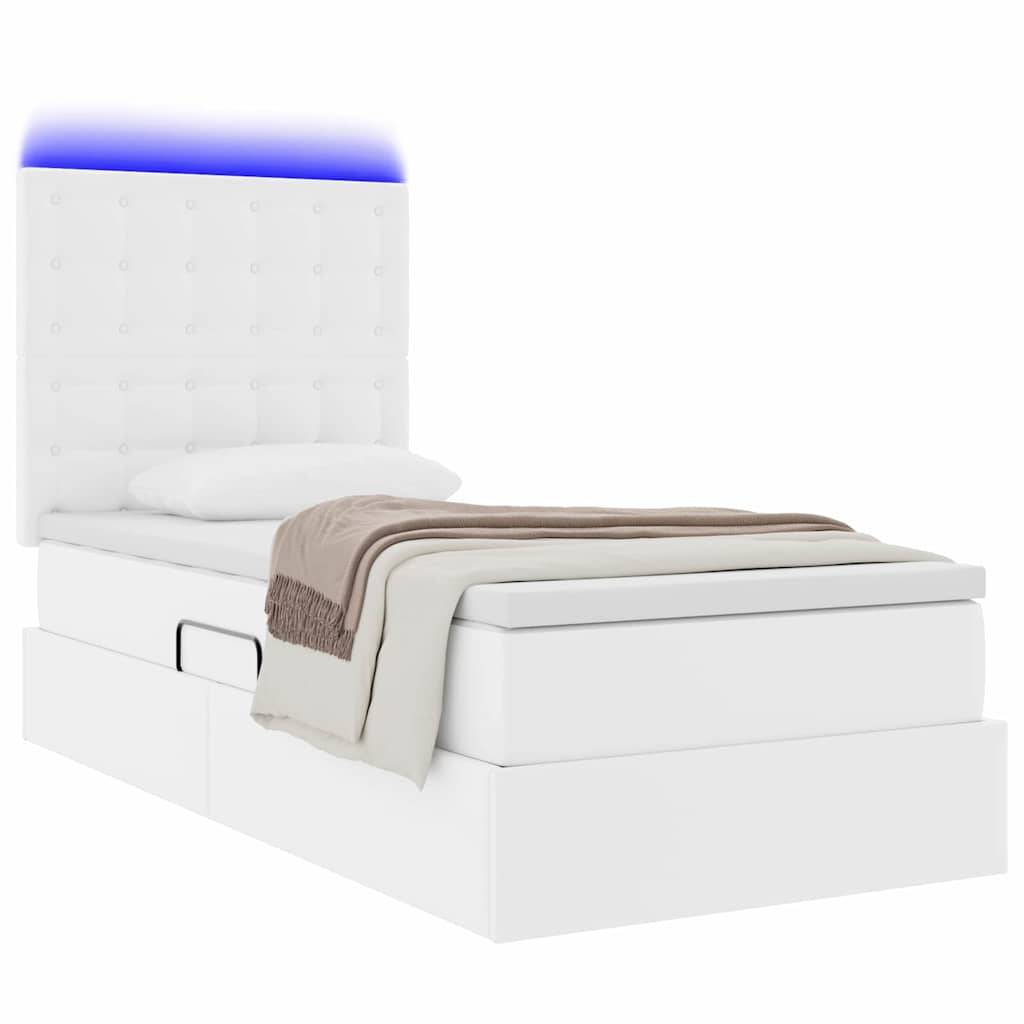 vidaXL Bett mit Stauraum und LED Reinweiß 90 x 200 cm Kunstleder