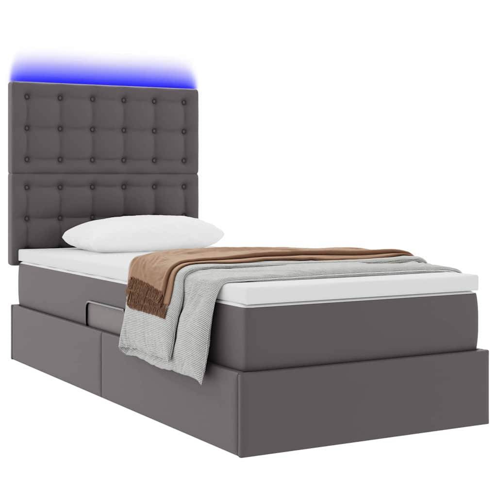 vidaXL Bett mit Stauraum und LED Grau 90 x 200 cm Kunstleder
