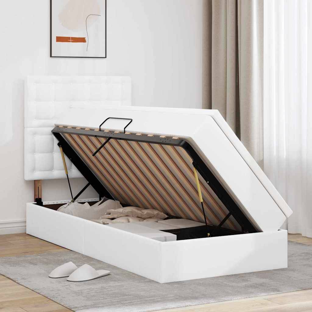 vidaXL Bett mit Stauraum und LED Reinweiß 90 x 200 cm Kunstleder
