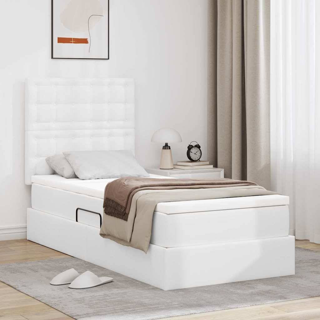 vidaXL Bett mit Stauraum und LED Reinweiß 90 x 200 cm Kunstleder