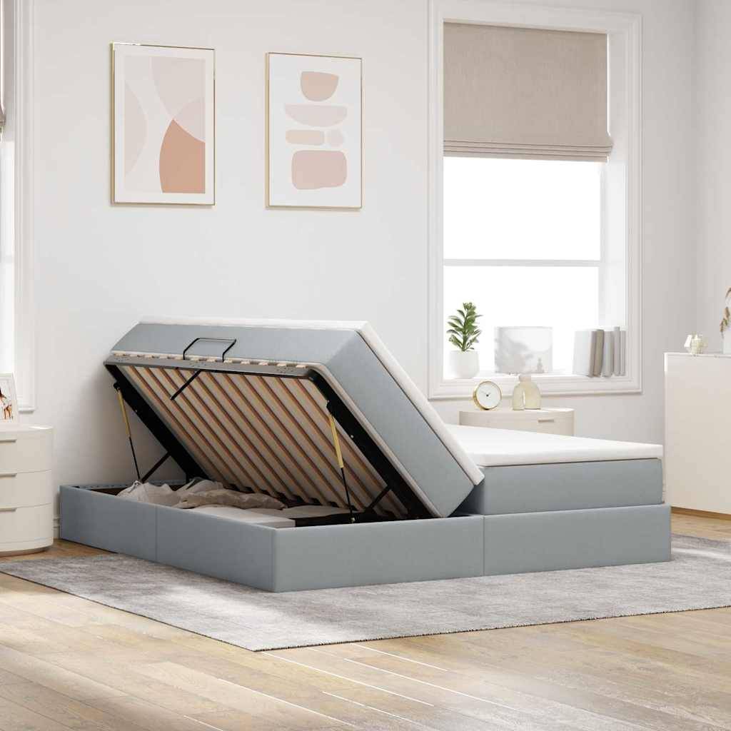 vidaXL Aufbewahrungsbett mit Matratze Hellgrau 180 x 200 cm Polyester