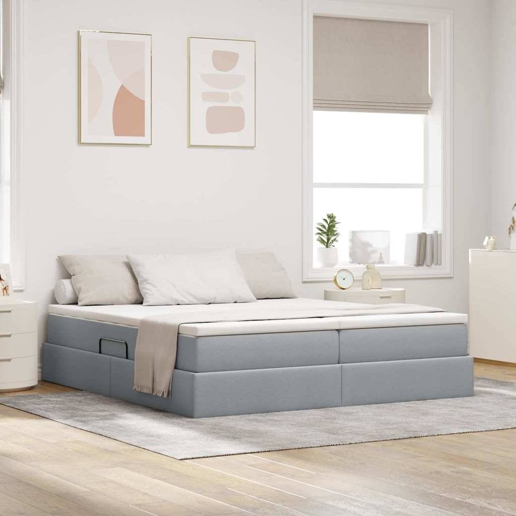 vidaXL Aufbewahrungsbett mit Matratze Hellgrau 200 x 200 cm Polyester