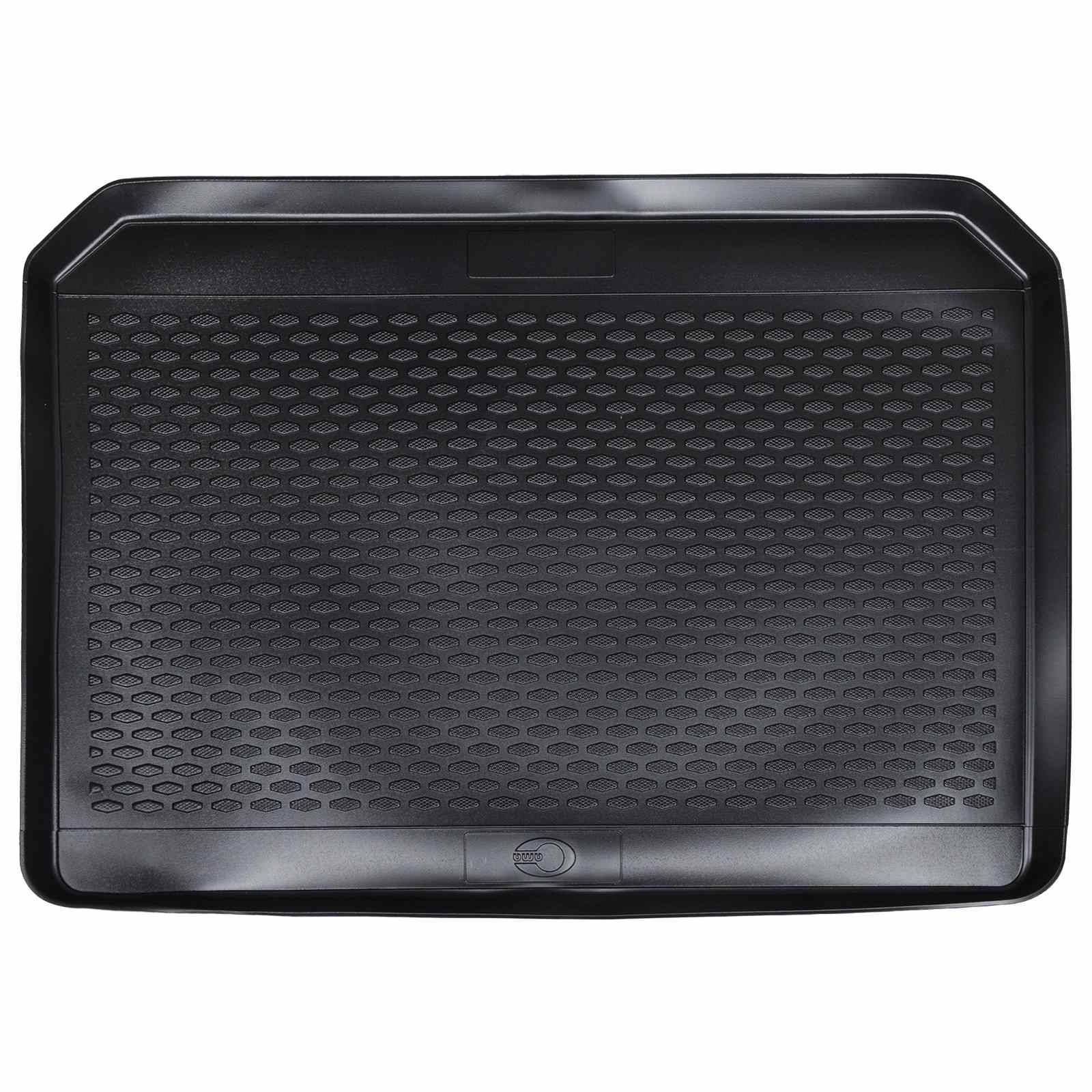 Eine schwarze rechteckige Gummimatte mit strukturierter Oberfläche und erhöhten Kanten, entwickelt zum Schutz von Böden vor Schmutz und Feuchtigkeit.