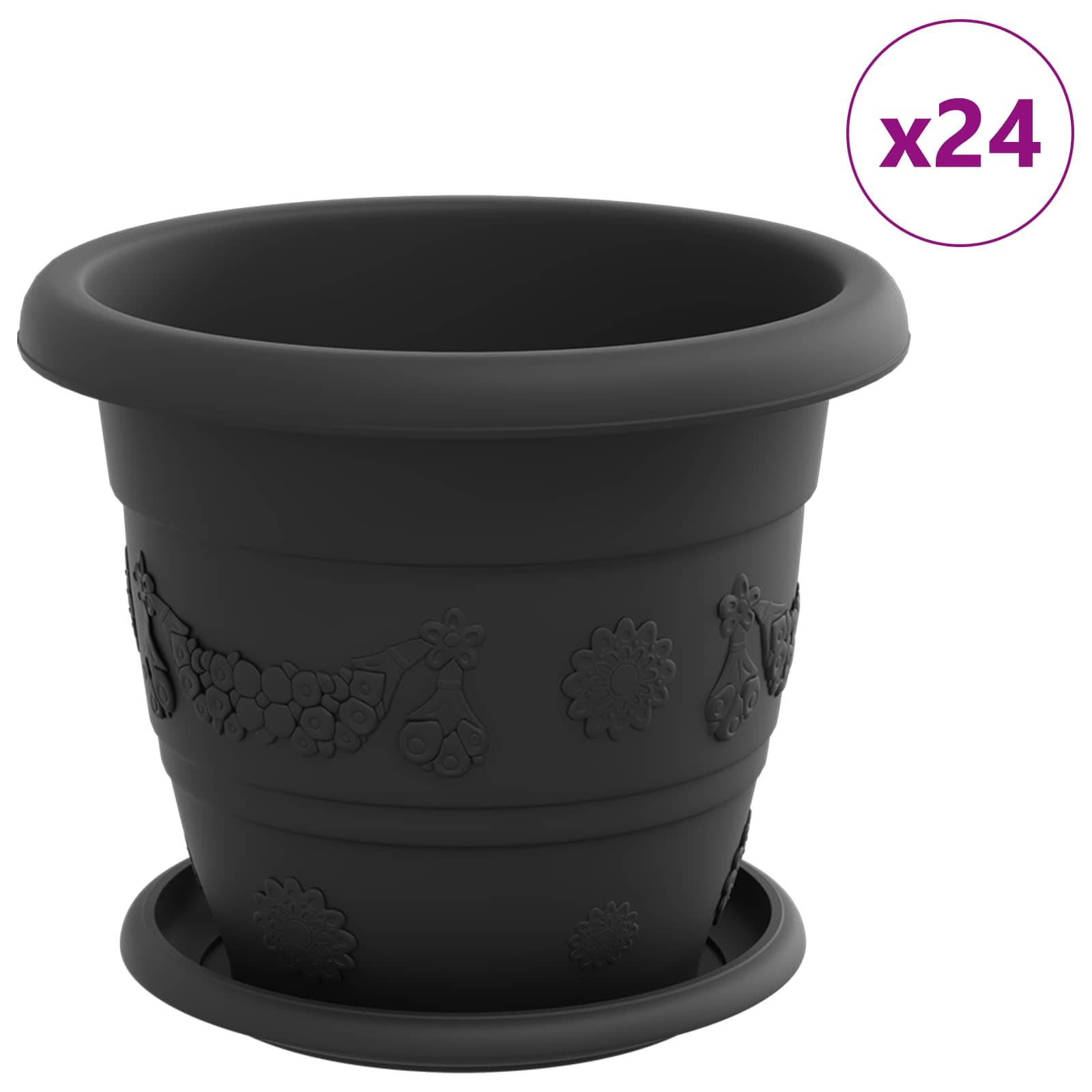 vidaXL Blumentöpfe 24 pcs Schwarz Ø 22 x 18 cm Kunststoff
