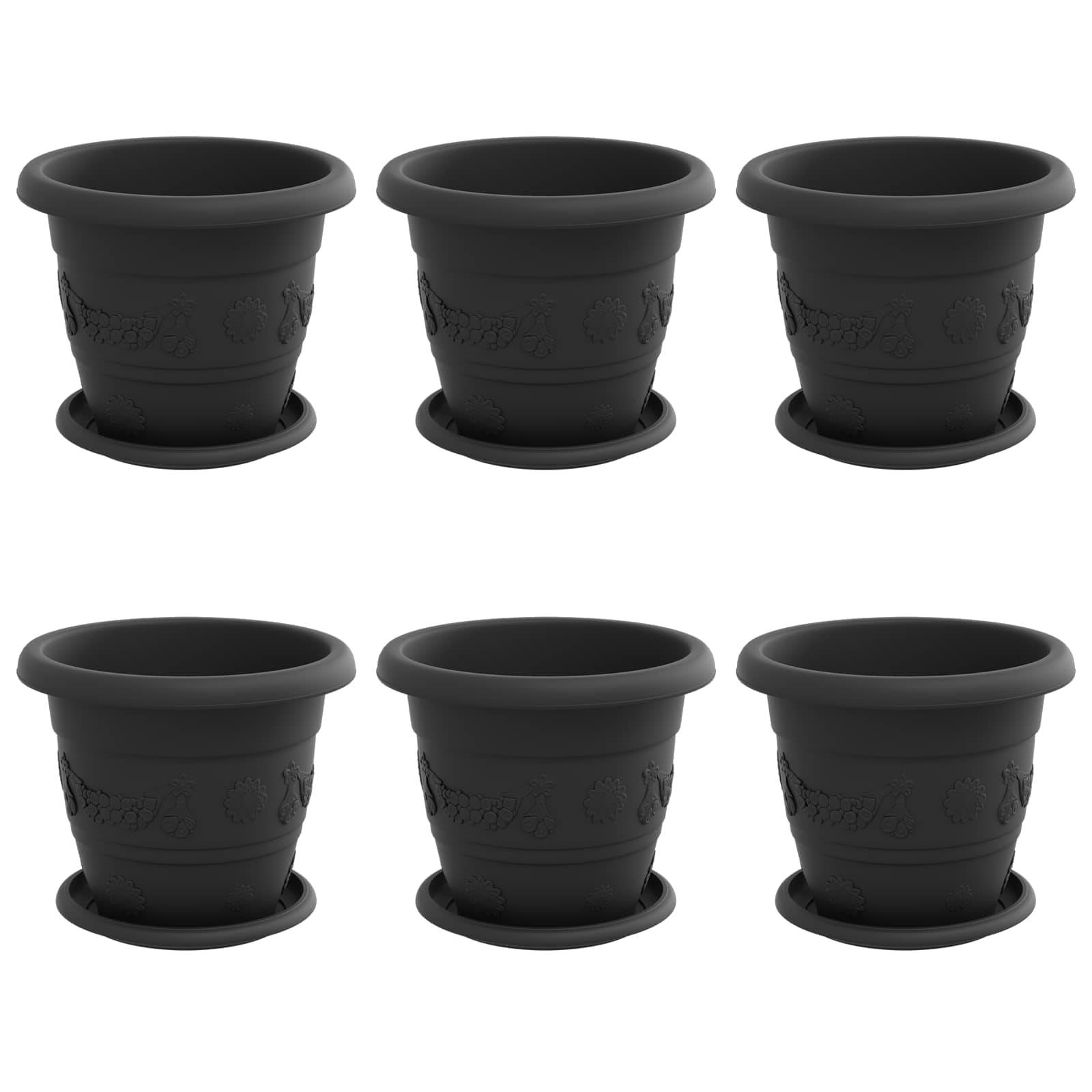 vidaXL Blumentöpfe 6 pcs Schwarz Ø 22 x 18 cm Kunststoff