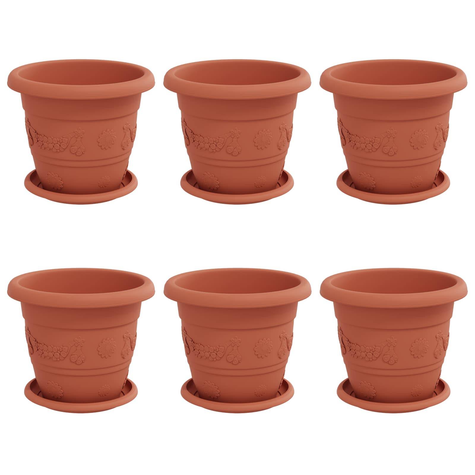 vidaXL Blumentöpfe 6 pcs Ziegelrot Ø 22 x 18 cm Kunststoff