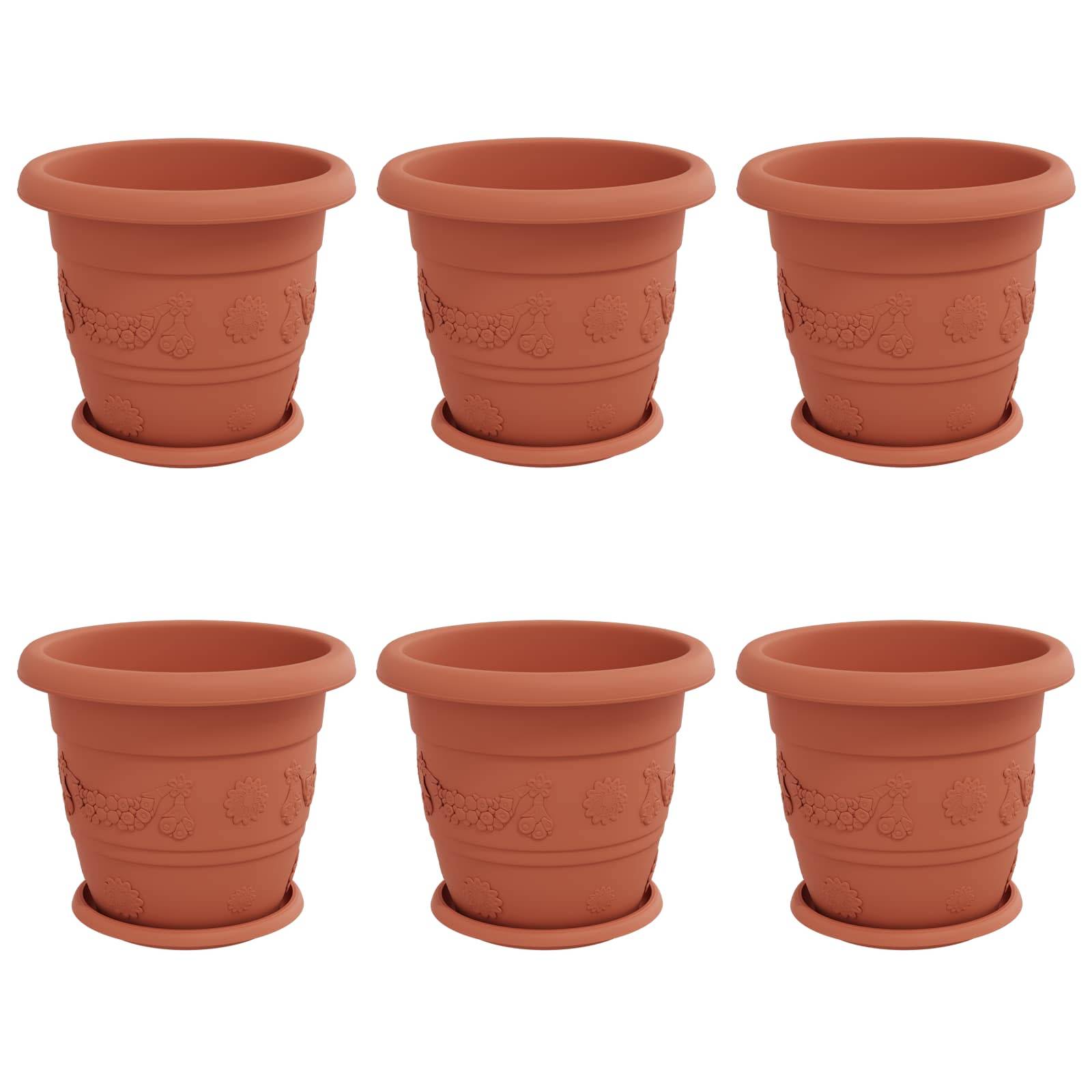vidaXL Blumentöpfe 6 pcs Ziegelrot Ø 30 x 25 cm Kunststoff