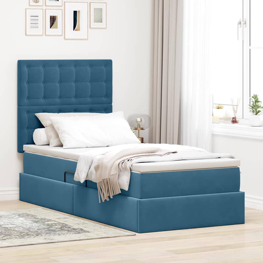 vidaXL Bett mit Stauraum und LED mit LED Dunkelblau 100 x 200 cm Samt