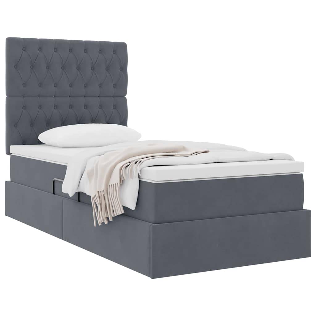 vidaXL Aufbewahrungsbett mit Matratze Dunkelgrau 90 x 190 cm Samt