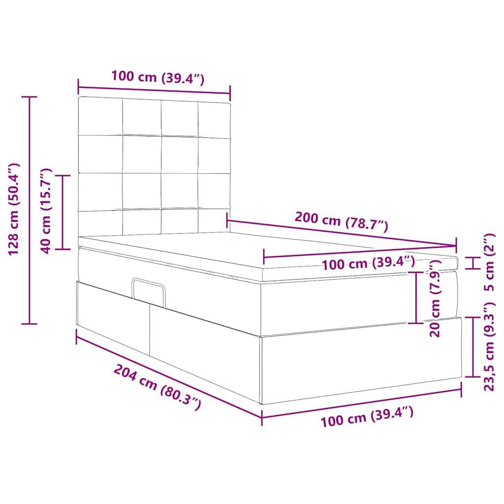 Diagramm eines Bettes mit Maßangaben: Höhe 128 cm (50,4