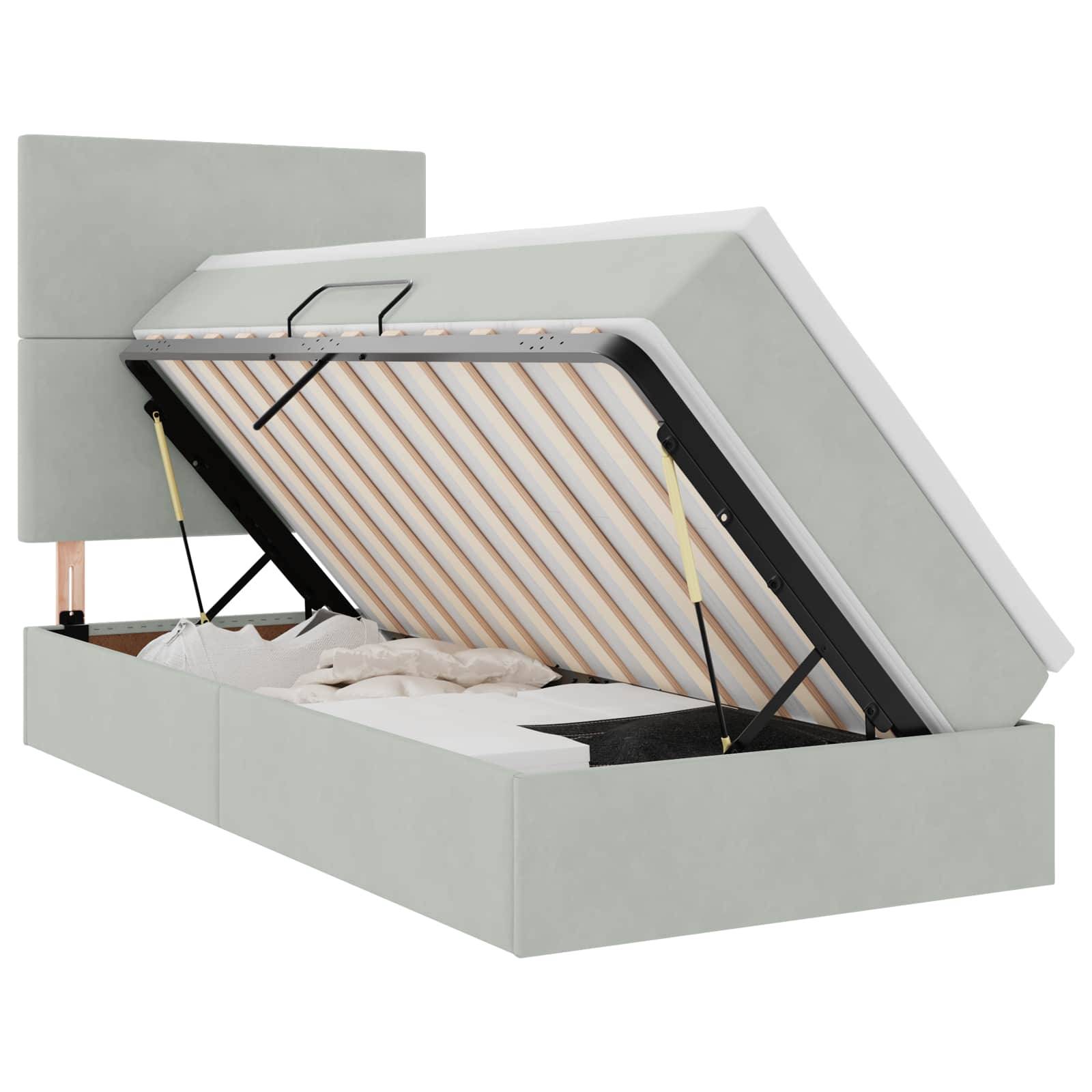 vidaXL Aufbewahrungsbett mit Matratze Hellgrau 100 x 200 cm Samt