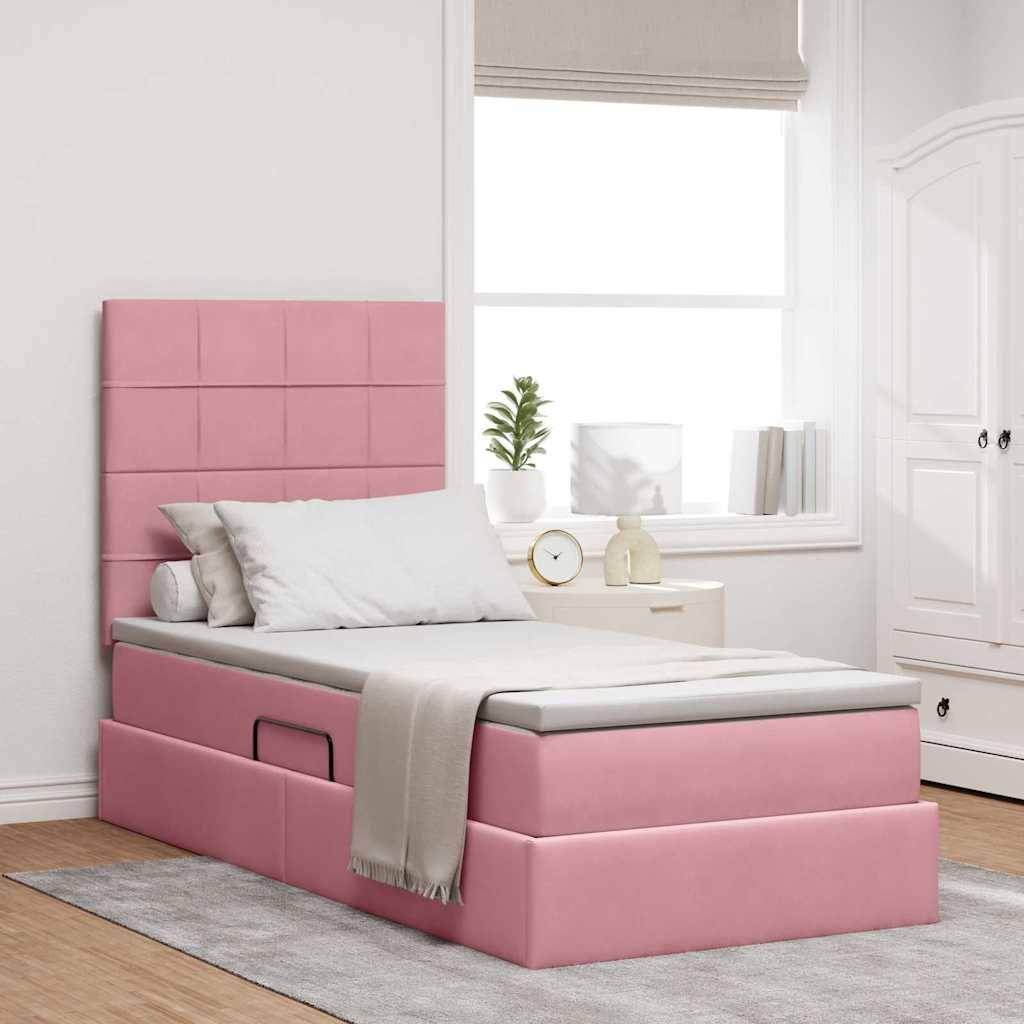 vidaXL LED-Speicherbett mit Matratze Rosa 90 x 190 cm Samt