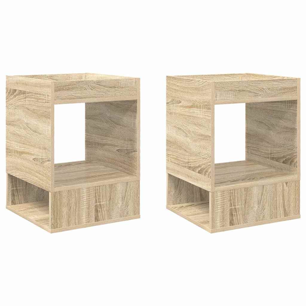 Zwei identische hellholz Quadratregale, jeweils mit einer offenen Fläche in der Mitte. Einfaches, minimalistisches Design.