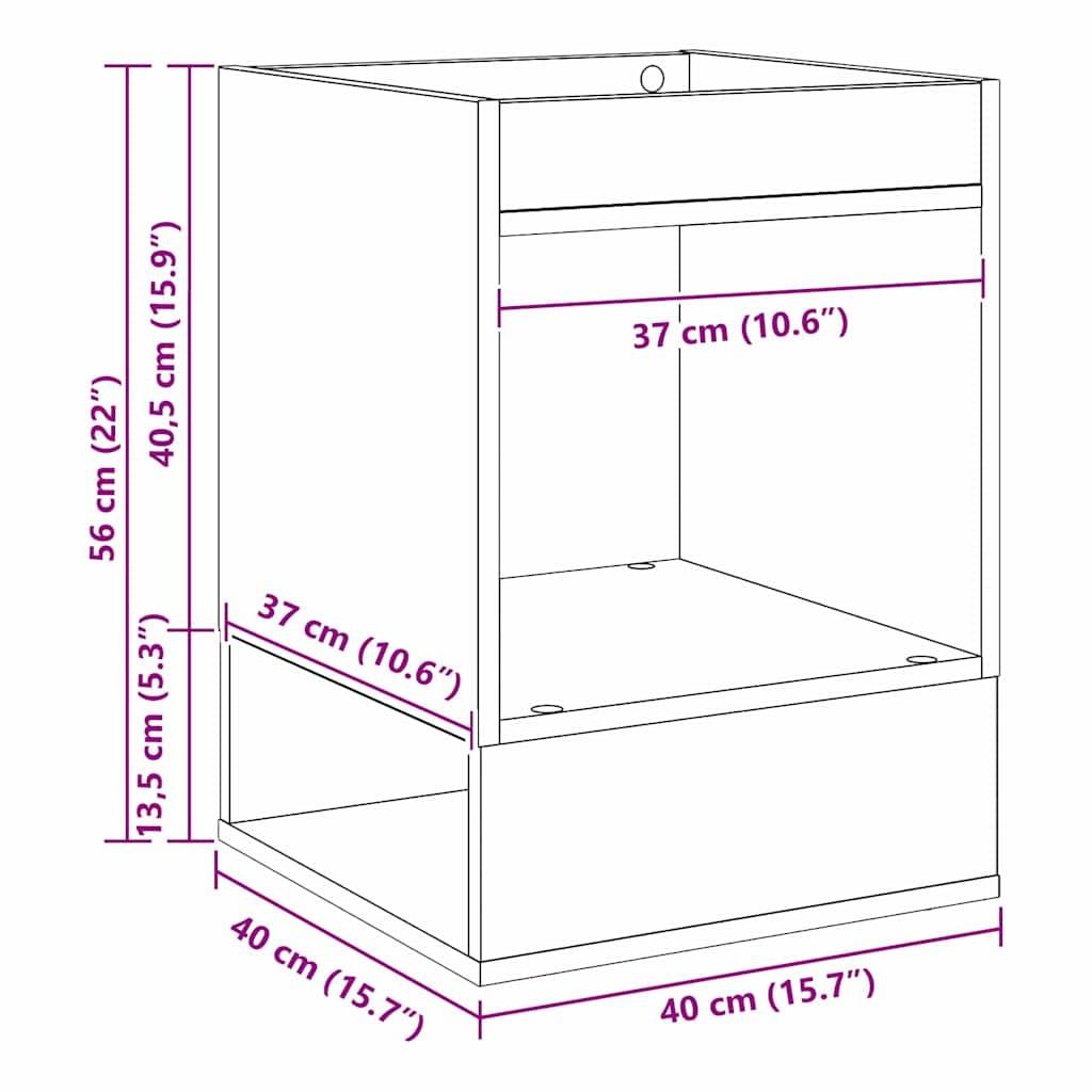 Eine Schemazeichnung einer rechteckigen Schubladeneinheit mit beschrifteten Abmessungen: oberer Abschnitt 40,5 cm hoch, Gesamthöhe 56 cm, Breite 40 cm, Tiefe 37 cm.