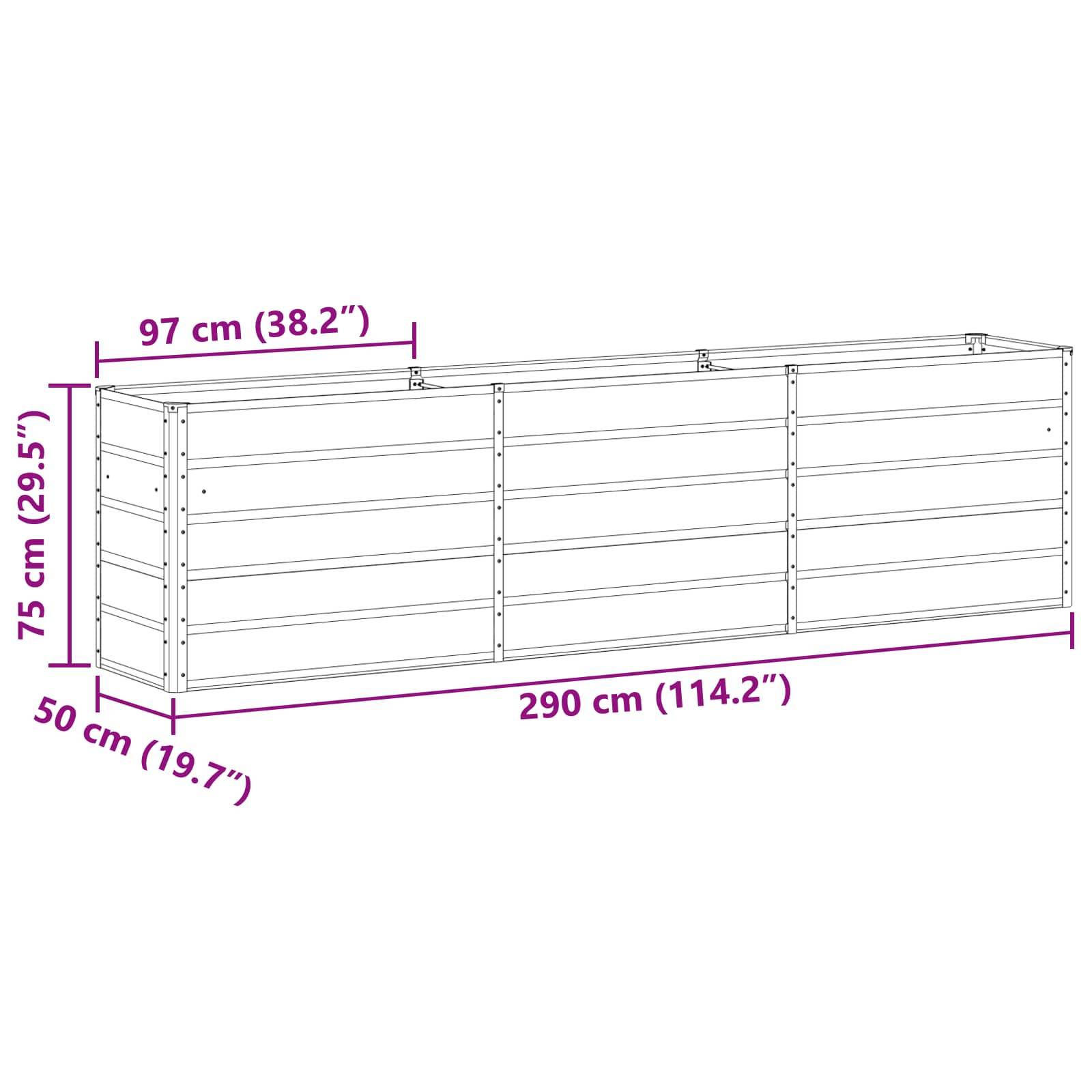 Hochbeet-Abmessungen: 290 cm (114,2